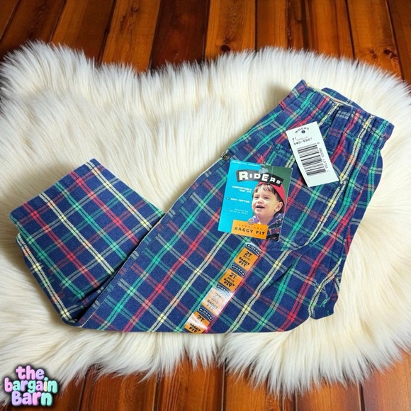 Lee Riders NWT 90s Vintage Boys Plaid Deadstock Retro Baggy Jeans *RARE* (2T) - Picture 2 of 7
